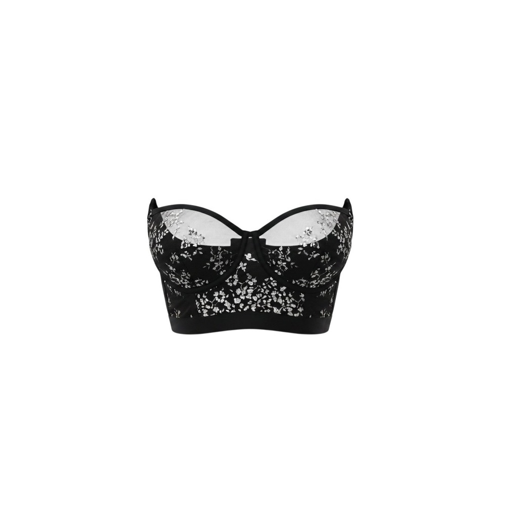 Victoria's Secret Bustier Women M/L Black Silver Floral Mesh Strapless